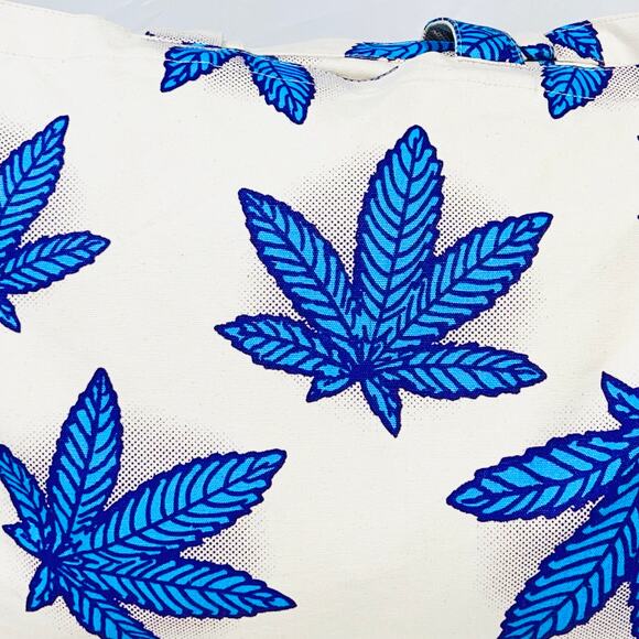 Vans OG Sweet Leaf Tote Bag Large Beige Blue Reusable Shopping Cotton Canvas New - Picture 5 of 9